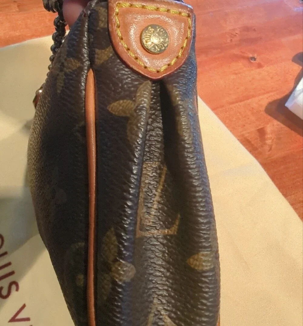Authentic Louis Vuitton Monogram Eva Clutch Canvas Brown & Tan Chain Crossbody